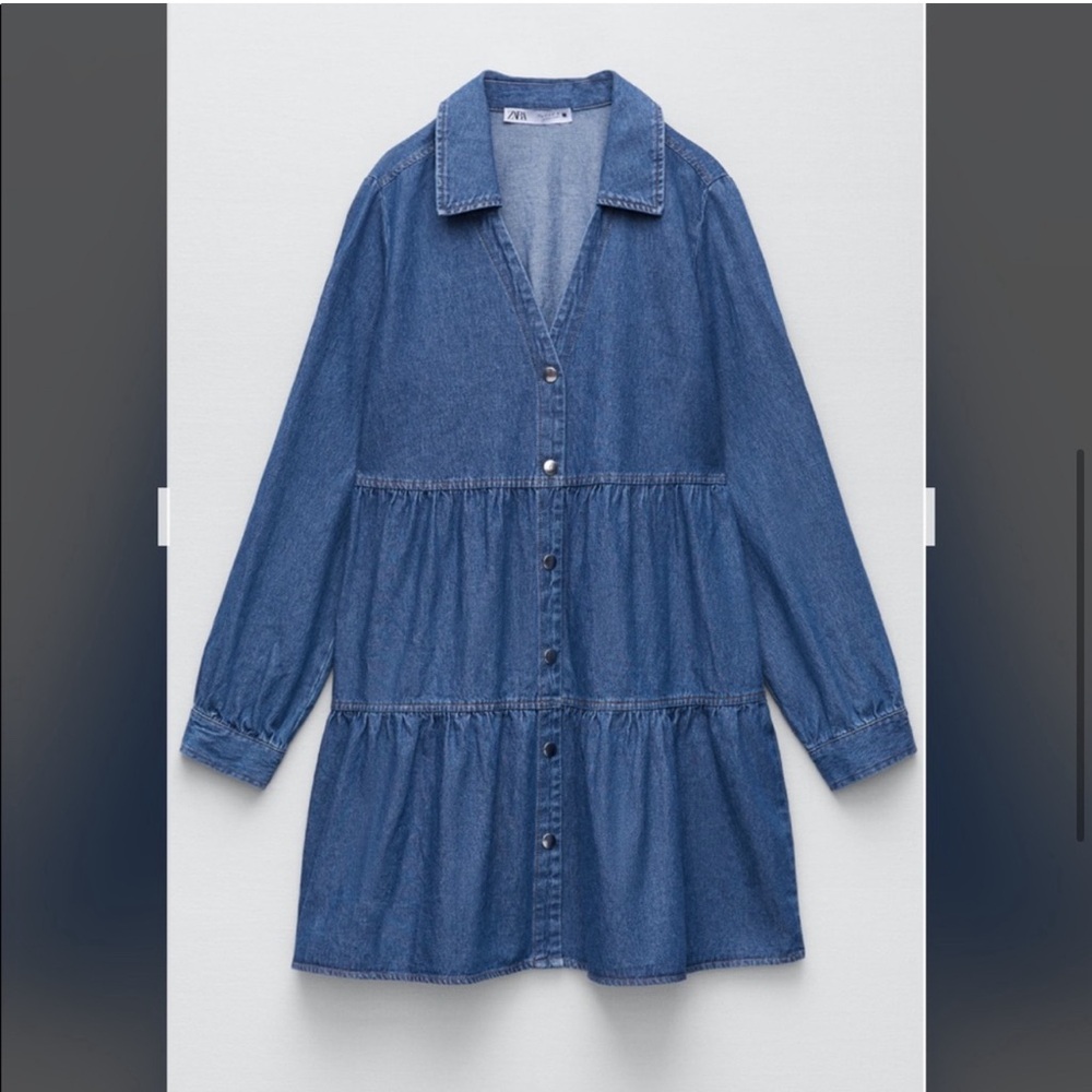 ZARA Trendy Tiered Denim Dress with metal press buttons🔥🔥🔥 - Picture 7 of 10